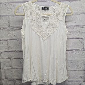 POL White Crochet Yoke Sleeveless Tank